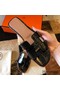 Hermes Oran Slide Sandals In Black Shiny Niloticus Crocodile Skin Replica
