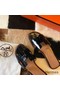 Hermes Oran Slide Sandals In Black Shiny Niloticus Crocodile Skin Replica