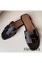 Hermes Oran Slide Sandals In Black Swift Calfskin Replica