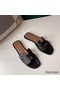 Hermes Oran Slide Sandals In Black Swift Calfskin Replica