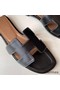Hermes Oran Slide Sandals In Black Swift Calfskin Replica