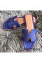 Hermes Oran Slide Sandals In Blue Epsom Perforated Calfskin Replica