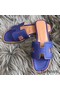 Hermes Oran Slide Sandals In Blue Epsom Perforated Calfskin Replica