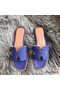 Hermes Oran Slide Sandals In Blue Epsom Perforated Calfskin Replica
