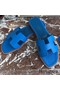 Hermes Oran Slide Sandals In Blue Hydra Epsom Calfskin Replica