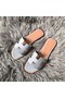 Hermes Oran Slide Sandals In Blue Lin Clemence Leather Replica