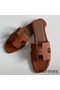 Hermes Oran Slide Sandals In Gold Clemence Leather Replica