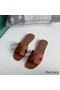 Hermes Oran Slide Sandals In Gold Clemence Leather Replica