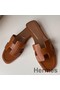 Hermes Oran Slide Sandals In Gold Swift Calfskin Replica
