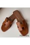 Hermes Oran Slide Sandals In Gold Swift Calfskin Replica