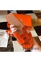 Hermes Oran Slide Sandals In Orange Shiny Niloticus Crocodile Skin Replica