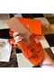 Hermes Oran Slide Sandals In Orange Shiny Niloticus Crocodile Skin Replica