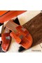 Hermes Oran Slide Sandals In Orange Shiny Niloticus Crocodile Skin Replica