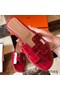 Hermes Oran Slide Sandals In Red Shiny Niloticus Crocodile Skin Replica
