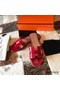 Hermes Oran Slide Sandals In Red Shiny Niloticus Crocodile Skin Replica