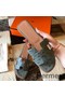 Hermes Oran Slide Sandals In Vert Amande Ostrich Leather Replica