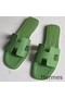 Hermes Oran Slide Sandals In Vert Criquet Epsom Calfskin Replica