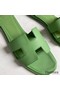 Hermes Oran Slide Sandals In Vert Criquet Epsom Calfskin Replica
