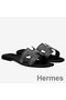 Hermes Oran Studs Sandals In Black Leather Replica
