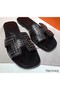 Hermes Oran Studs Sandals In Black Leather Replica