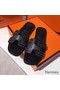 Hermes Oran Studs Sandals In Black Leather Replica