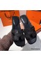 Hermes Oran Studs Sandals In Black Leather Replica