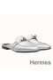 Hermes Oz Mules In Silver Metallic Calfskin Replica