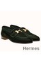 Hermes Paris Loafers In Dark Green Velvet Replica