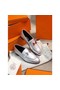Hermes Paris Loafers In Silver Metallic Goatskin Replica