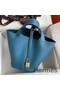 Hermes Picotin Lock 18 Handmade Bag in Blue Jean Clemence Leather Replica