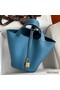 Hermes Picotin Lock 18 Handmade Bag in Blue Jean Clemence Leather Replica