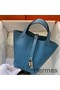 Hermes Picotin Lock 22 Handmade Bag in Blue Jean Clemence Leather Replica