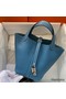 Hermes Picotin Lock 22 Handmade Bag in Blue Jean Clemence Leather Replica