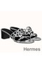 Hermes Tandem Sandals In Silver Metallic Calfskin Replica