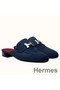 Hermes Trocadero Mules In Blue Suede Replica