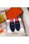 Hermes Trocadero Mules In Blue Suede Replica