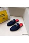 Hermes Trocadero Mules In Blue Suede Replica