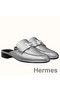 Hermes Trocadero Mules In Silver Nappa Leather Replica