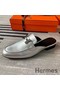 Hermes Trocadero Mules In Silver Nappa Leather Replica