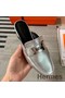Hermes Trocadero Mules In Silver Nappa Leather Replica