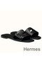 Hermes View Sandals In Black Patent leather Replica
