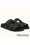 Hermes Women's Chypre Sandals In Black Epsom Calfskin Replica