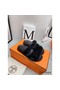 Hermes Women's Chypre Sandals In Black Suede Calfskin Replica