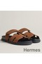 Hermes Women's Chypre Sandals In Brown Suede Calfskin Replica