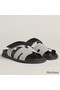 Hermes Women's Chypre Sandals In Canvas with Black Leather Replica