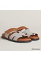 Hermes Women's Chypre Sandals In Canvas with Brown Leather Replica