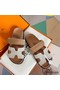 Hermes Women's Chypre Sandals In Canvas with Brown Leather Replica