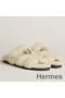 Hermes Women's Chypre Sandals In Off White Shearling Replica