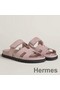 Hermes Women's Chypre Sandals In Pink Suede Calfskin Replica