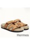 Hermes Women's Chypre Sandals in Beige Suede with Shearling Replica